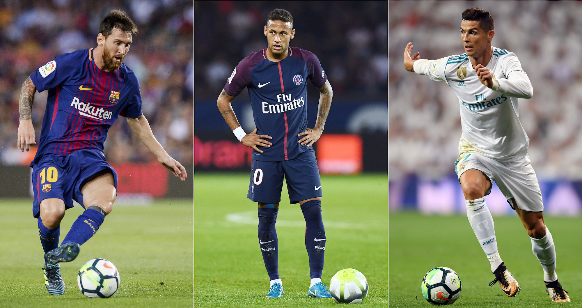 Messi (trái), Neymar (giữa) và Ronaldo tiếp tục cạnh tranh danh hiệu Cầu thủ xuất sắc nhất thế giới /// AFP