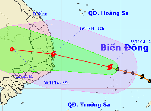 Bão số 4 giật cấp 11, hướng vào Bình Định - Khánh Hòa